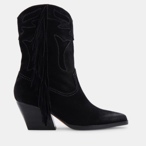 Dolce Vita Shoes - Dolce Vita Liona 6.5US Black Suede Fringe Western Ankle Boots embroidered